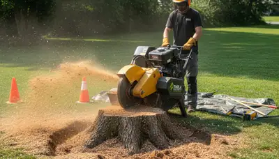 Professional stump grinding service removing tree stumps in Enola, Harrisburg PA yard