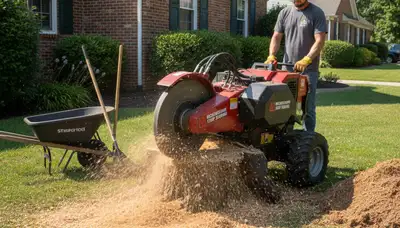 Stump grinding service removing tree stumps in Mechanicsburg, PA by Harrisburg tree removal experts