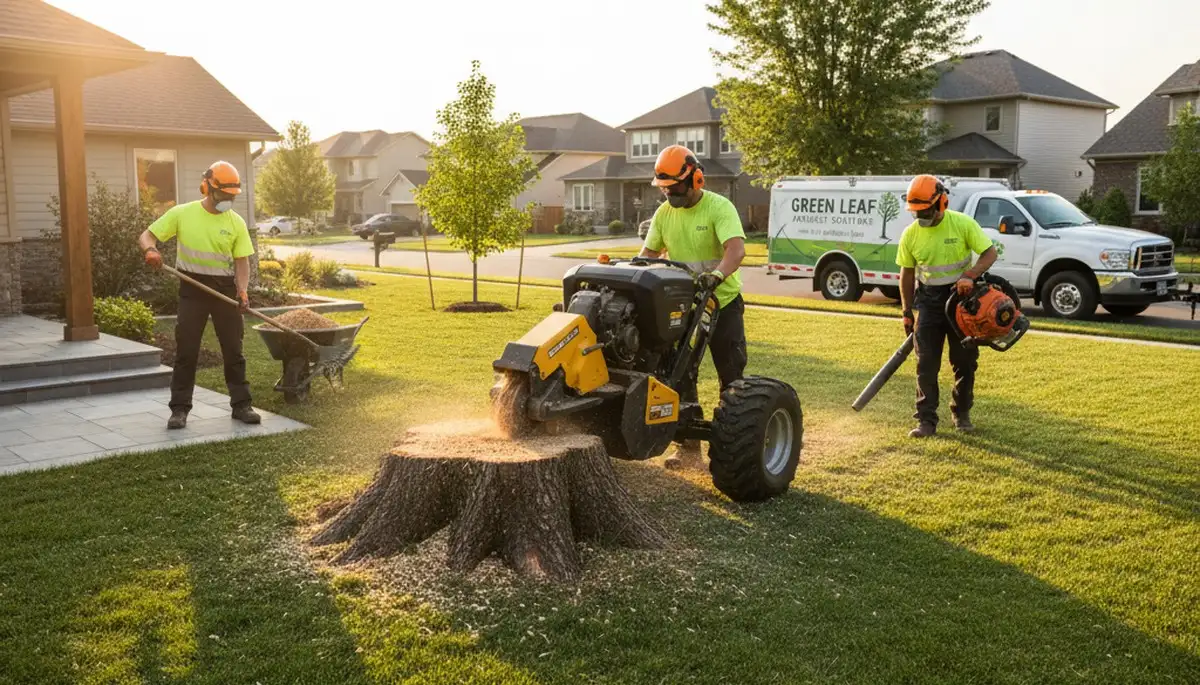 Professional stump removal service in Harrisburg, PA safely grinding and clearing tree roots