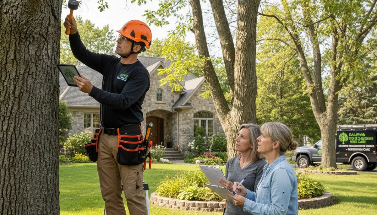 Certified arborist performing tree health assessment in Dauphin near Harrisburg, PA tree removal experts