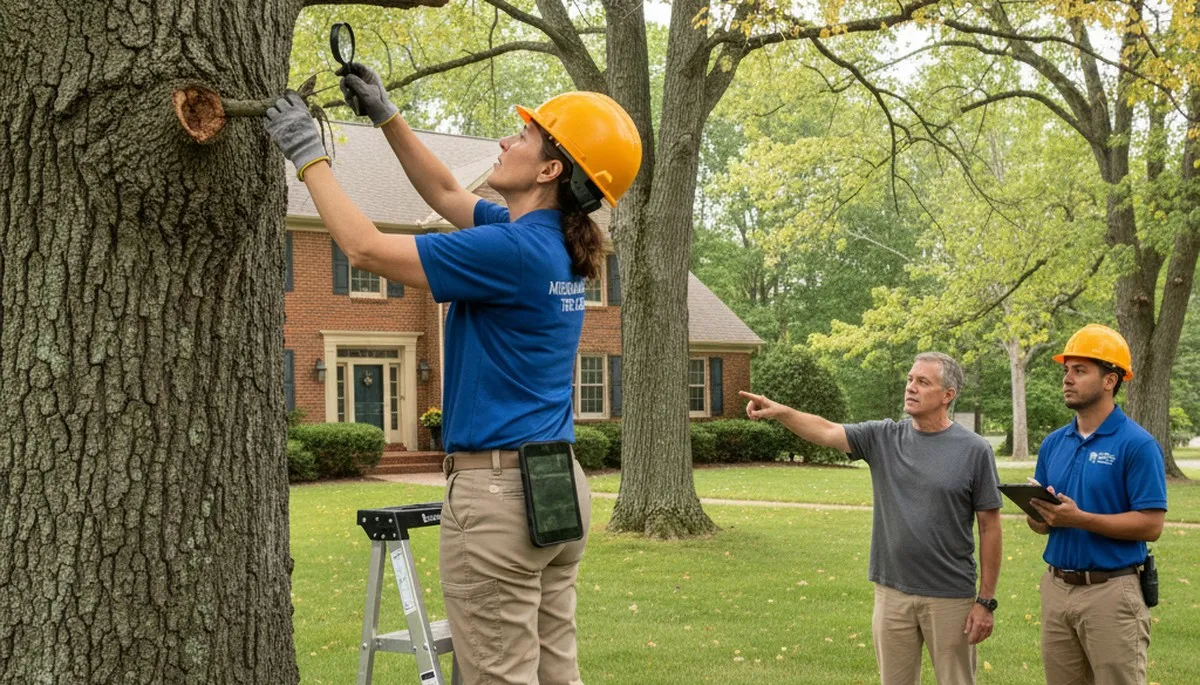 Certified arborist performing tree health assessment for homeowners in Mechanicsburg, Harrisburg PA