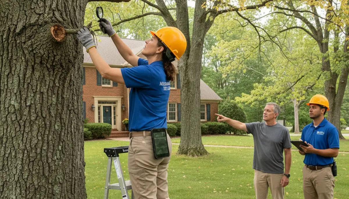 Certified arborist performing tree health assessment for homeowners in Mechanicsburg, Harrisburg PA
