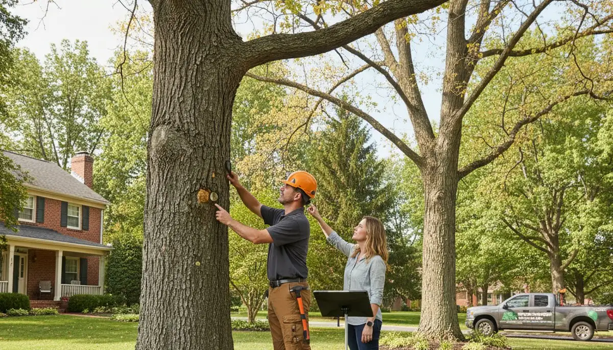 Certified arborist performing tree health assessment for homeowners in New Cumberland, PA