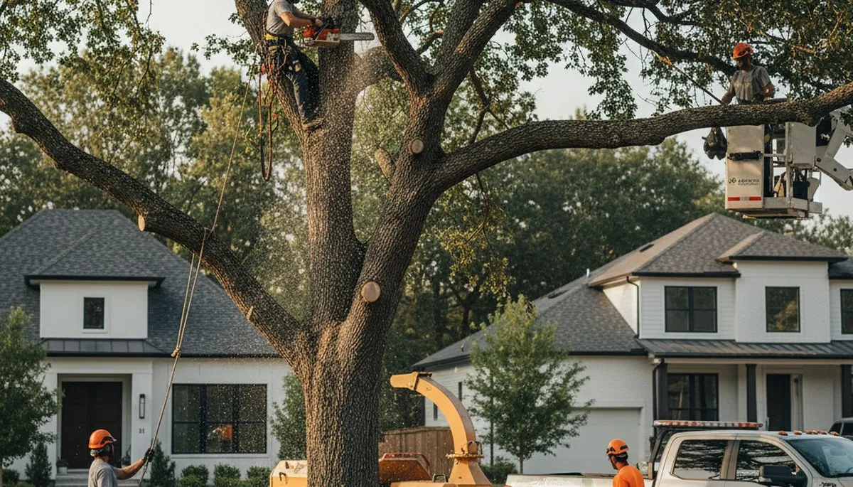 Arborist pruning mature oak tree in Harrisburg, PA for Chop Chop Tree professional tree care service