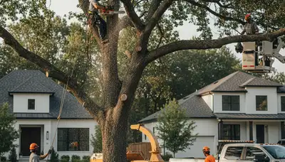 Arborist pruning mature oak tree in Harrisburg, PA for Chop Chop Tree professional tree care service