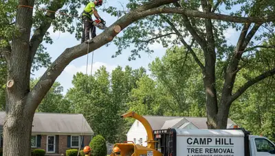 Professional tree removal service in Harrisburg PA safely clearing large oak trees