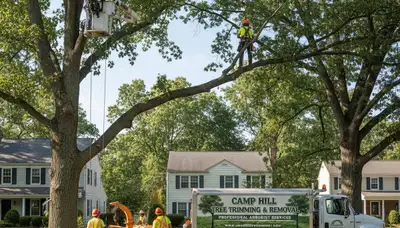 Professional tree removal service in Harrisburg PA safely clearing large oak tree