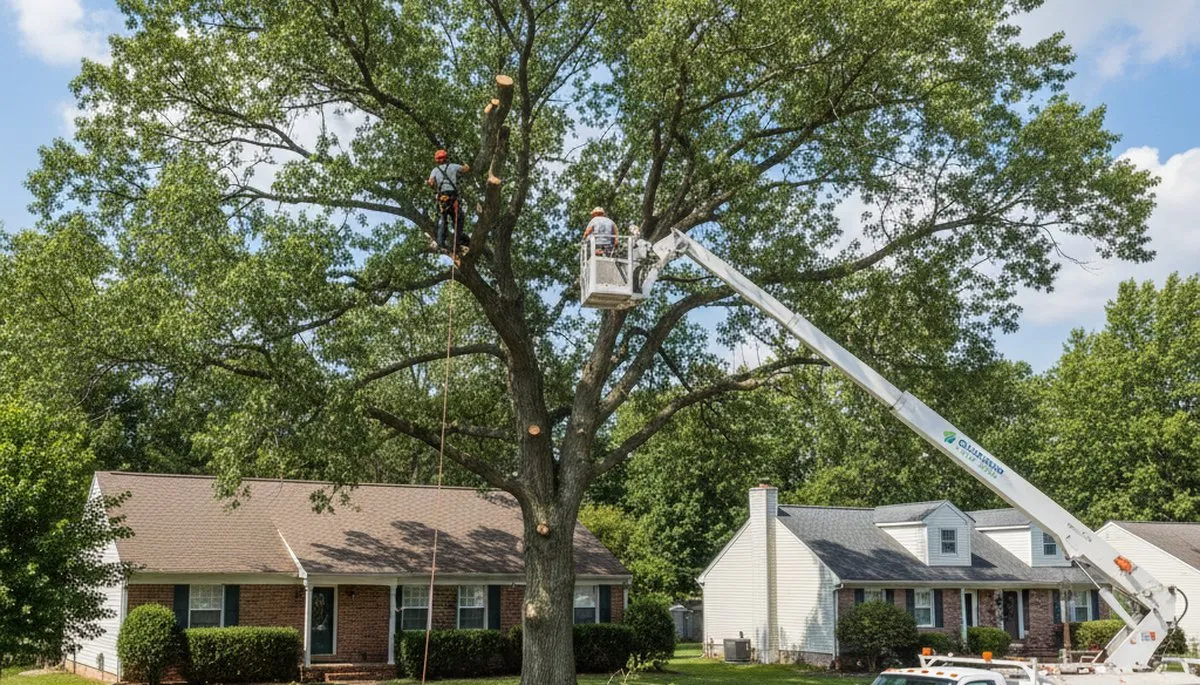 Professional tree removal service in Harrisburg PA clearing large oak safely