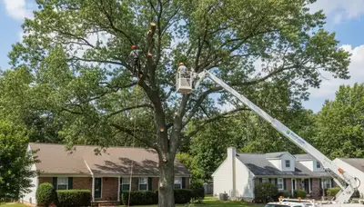 Professional tree removal service in Harrisburg PA clearing large oak safely