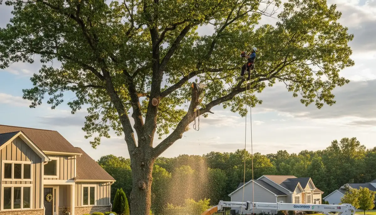 Professional tree removal service in Harrisburg PA clearing large oak safely