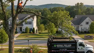 Professional tree removal service in Harrisburg PA safely cutting and clearing large oak tree