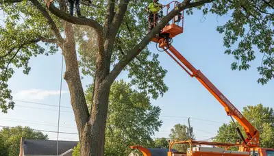 Professional tree removal service in Harrisburg PA safely cutting and clearing large oak trees