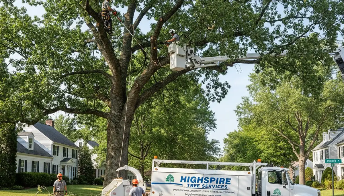Professional tree removal service in Harrisburg PA safely cutting and clearing large oak tree