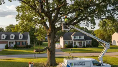 Professional tree removal service in Harrisburg PA safely cutting large oak near residential home