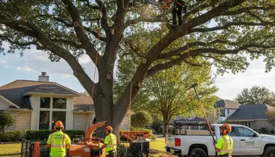 Arborist trimming oak tree branches in Harrisburg, PA for Chop Chop Tree professional tree care