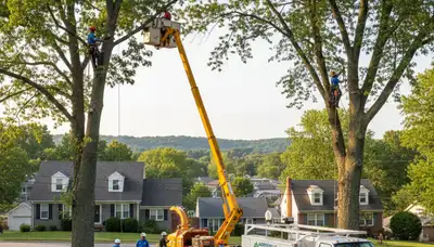 Professional tree removal service in Harrisburg PA safely cutting and clearing large oak trees