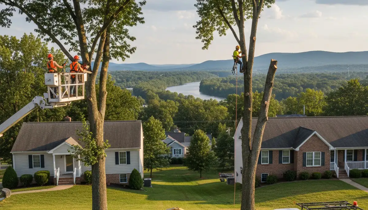 Professional tree removal service in Harrisburg PA safely clearing large oak trees