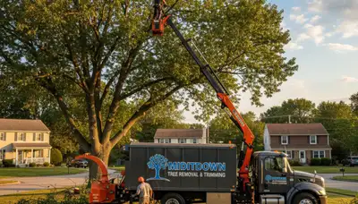 Professional tree removal service in Harrisburg PA safely cutting and clearing large oak tree