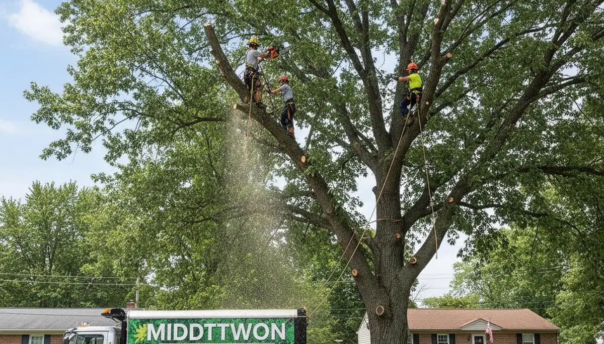 Professional tree removal service crew working safely in Harrisburg, PA