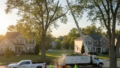 Professional tree removal service in Harrisburg PA safely cutting and clearing large oak tree