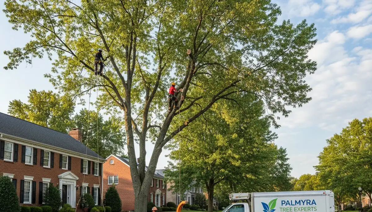 Professional tree removal service in Harrisburg PA safely cutting and clearing large oak tree