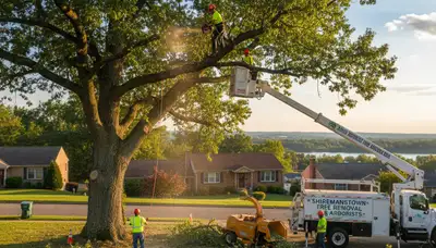 Professional tree removal service in Harrisburg PA safely cutting and clearing large oak tree