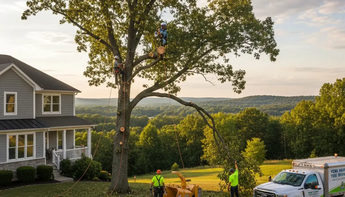 Professional tree removal service in Harrisburg PA safely cutting and clearing large oak branches